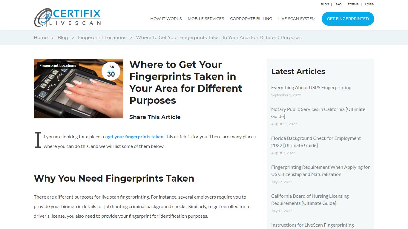 Where to Get Your Fingerprints Taken in Your Area for Different ...